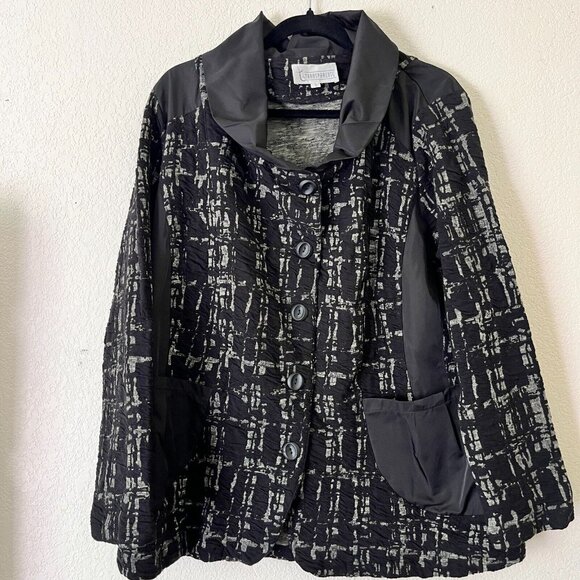 T by Transparent Womens Jacket Size 3 Black Gray Button Front  Lagenlook Pockets - Picture 1 of 9